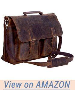 KomalC 15 Inch Retro Buffalo Hunter Leather Laptop Messenger Bag