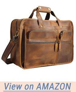 Polare Men's 17 Full Grain Leather Messenger Bag for Laptop Briefcase Tote